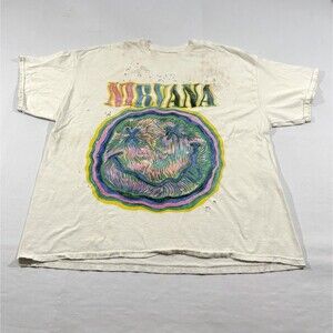 Nirvana Nevermind Graphic T-shirt Womens Distressed Short Sleeve Band Tee Sz S/M